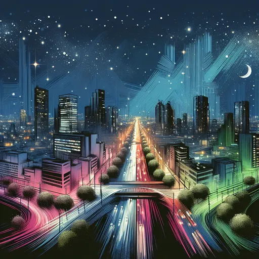 Illustration of Amherst at night