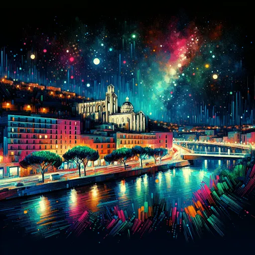 Illustration of Ancona at night