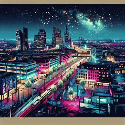 Illustration of Antwerp at night