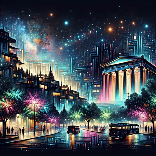 Illustration of Athens at night