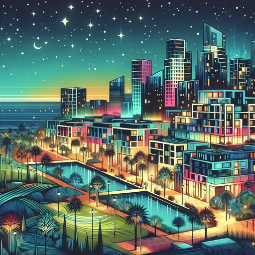 Illustration of Barcelona at night
