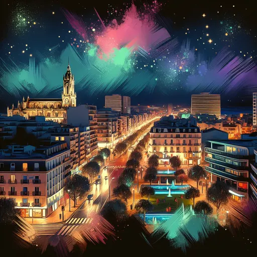 Illustration of Biarritz at night