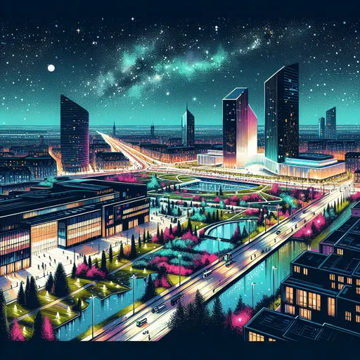 Illustration of Białystok at night