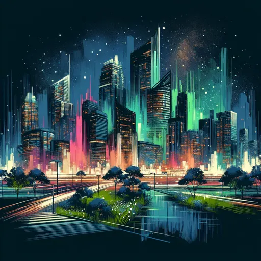 Illustration of Blacksburg at night