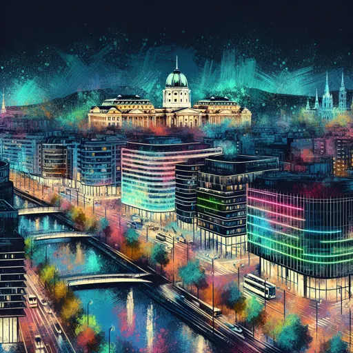 Illustration of Budapest at night