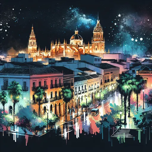 Illustration of Cordoba at night