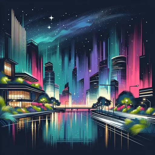 Illustration of Cuyahoga Falls at night
