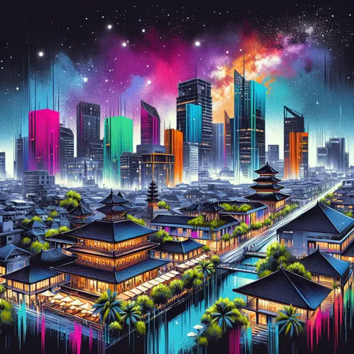 Illustration of Denpasar at night