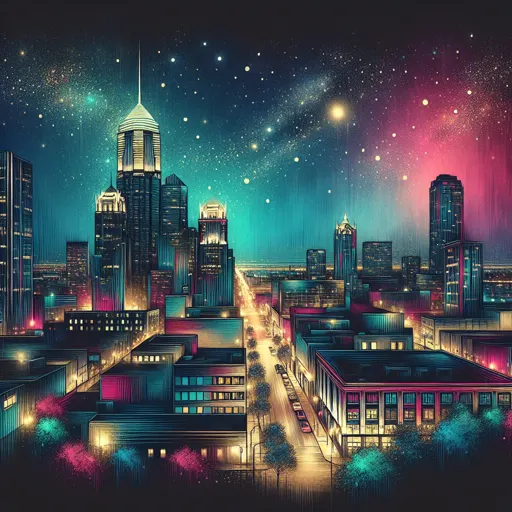 Illustration of Detroit at night