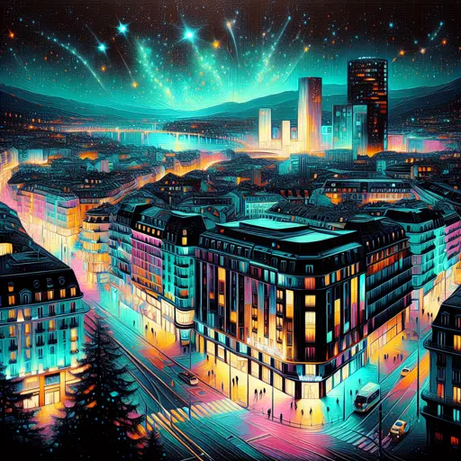 Illustration of Geneva at night