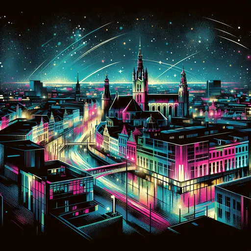 Illustration of Ghent at night
