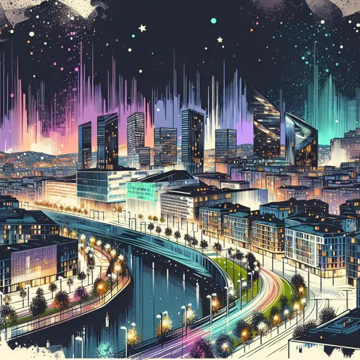 Illustration of Gijón at night