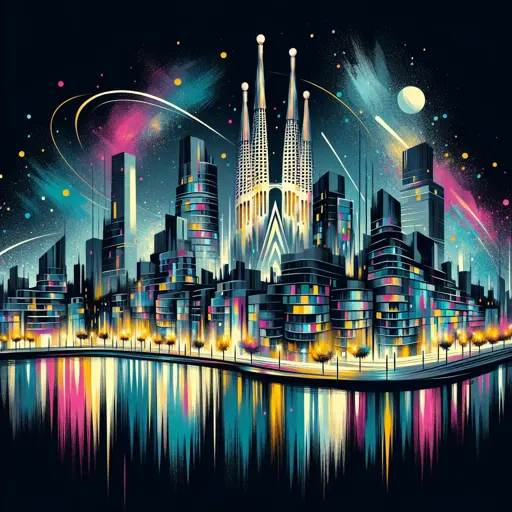 Illustration of Girona at night