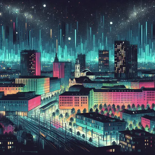 Illustration of Halmstad at night