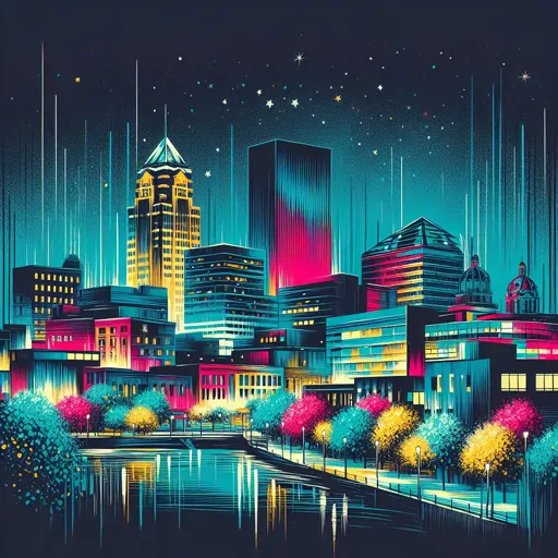 Illustration of Iowa City at night