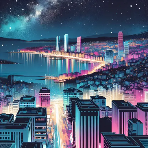 Illustration of Izmir at night