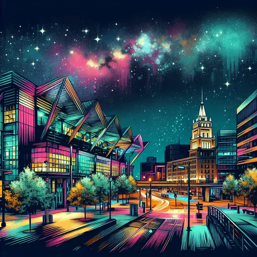 Illustration of Kalamazoo at night