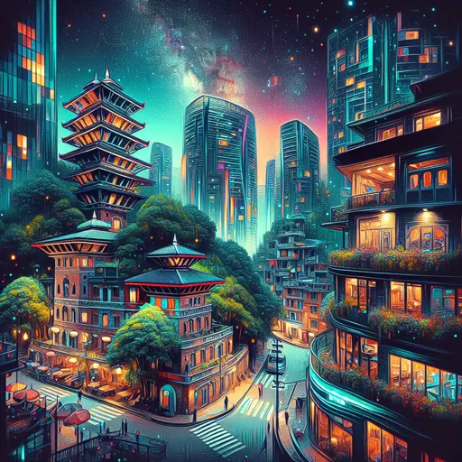 Illustration of Kathmandu at night