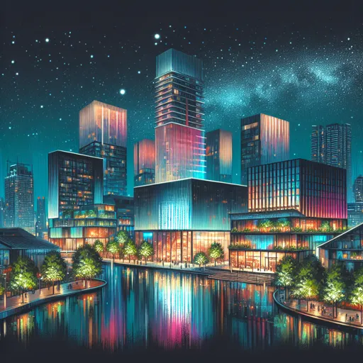 Illustration of Katowice at night