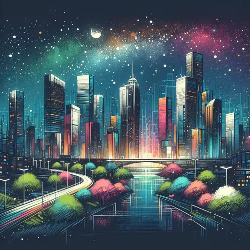 Illustration of Lawrence at night