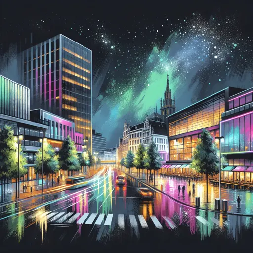 Illustration of Leuven at night