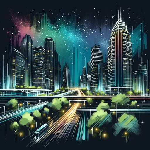 Illustration of Lodz at night