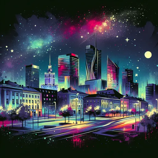 Illustration of Lublin at night