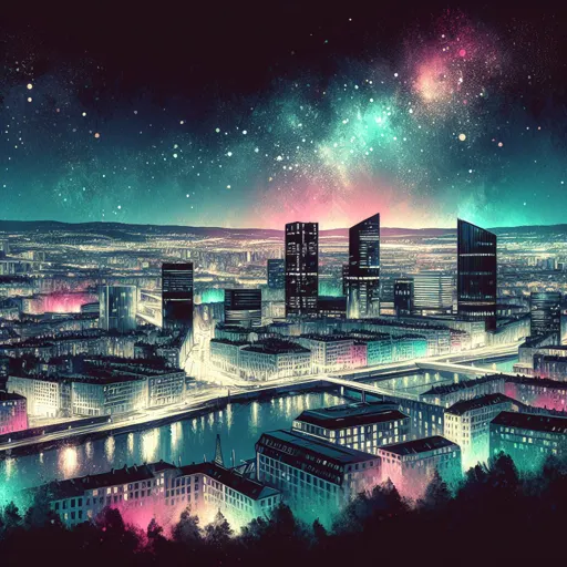 Illustration of Lyon at night