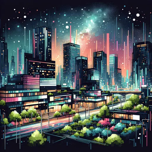 Illustration of Malaga at night