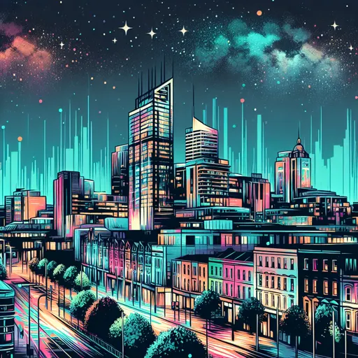 Illustration of Newcastle at night