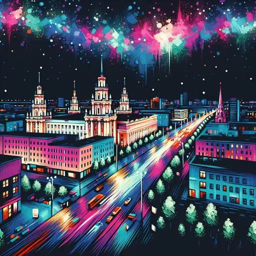 Illustration of Nizhny Novgorod at night