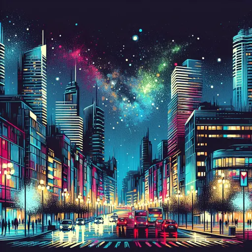 Illustration of Oviedo at night