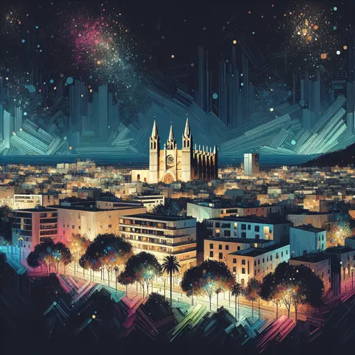 Illustration of Palma de Mallorca at night