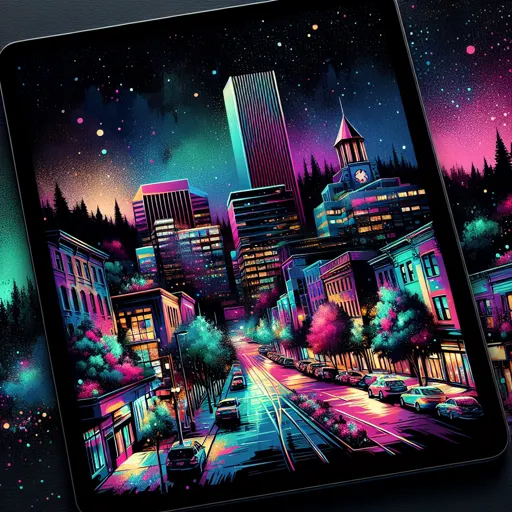 Illustration of Portland at night