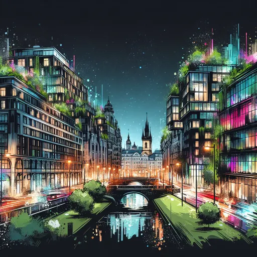 Illustration of Prague at night
