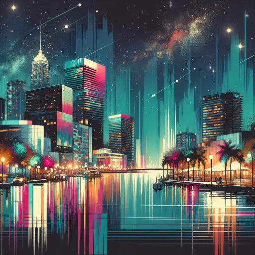 Illustration of Puerto del Rosario at night