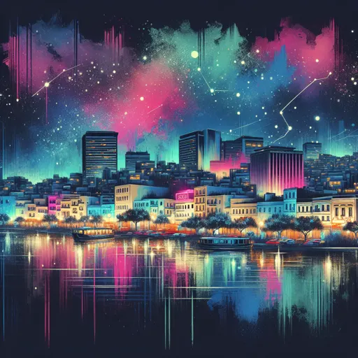 Illustration of Rhodes at night
