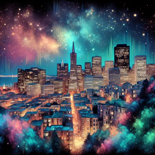 Illustration of San Francisco Bay at night