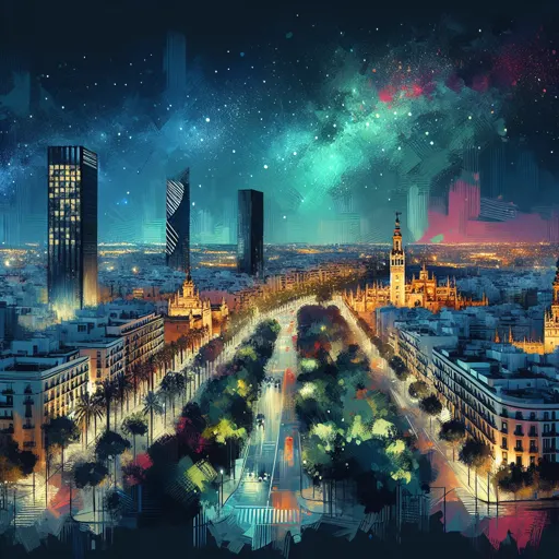 Illustration of Seville at night