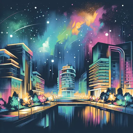 Illustration of Skopje at night