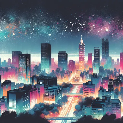 Illustration of Taichung City at night