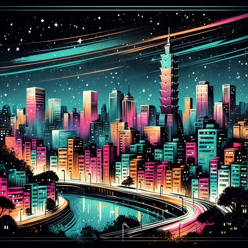 Illustration of Taipei City at night