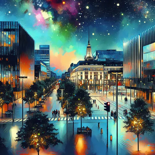 Illustration of Tampere at night