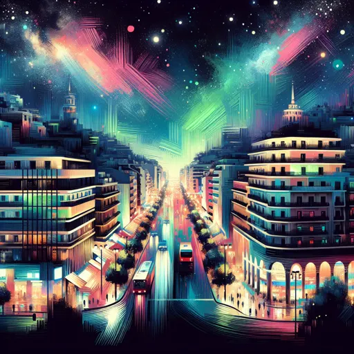 Illustration of Thessaloniki at night