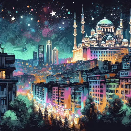 Illustration of Trabzon at night