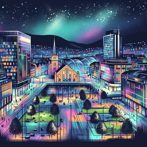 Illustration of Trondheim at night