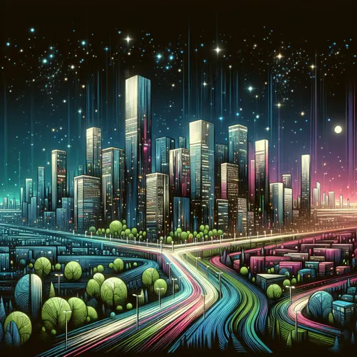 Illustration of Warsaw at night