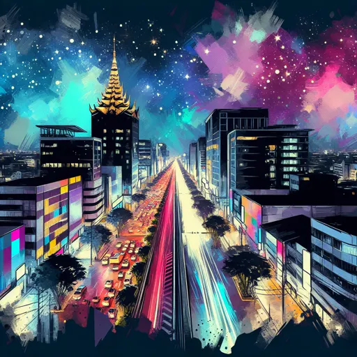 Illustration of Yangon at night