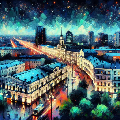 Illustration of Yekaterinburg at night