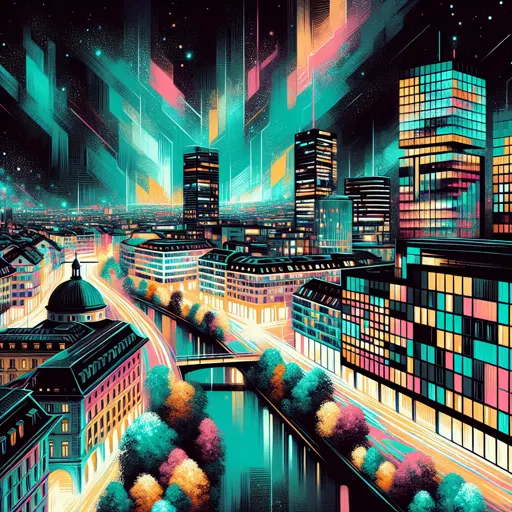 Illustration of Zurich at night